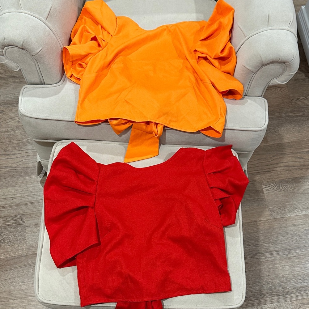 Red and Orange Open-back Crop Tops